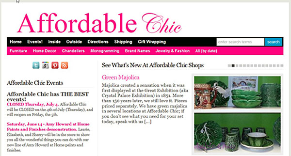 Affordable Chic Website, showing the featured posts.