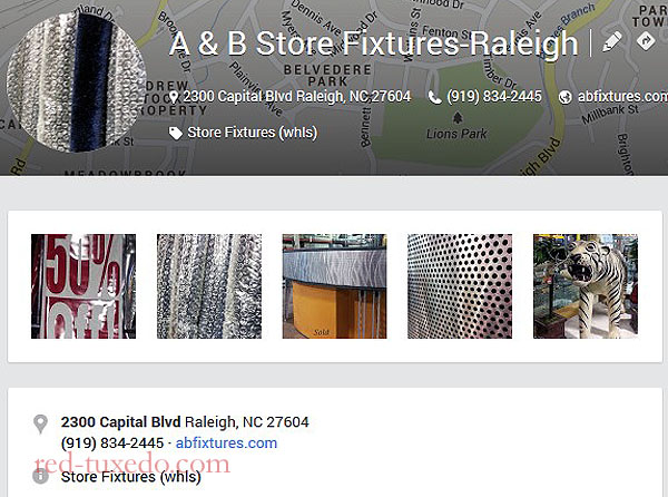 A&B Store Fixtures' Raleigh location, Google Places page.