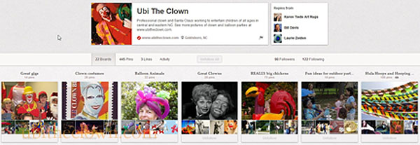 Ubi the Clown's Pinterest account (note the Giant Chicken board!)