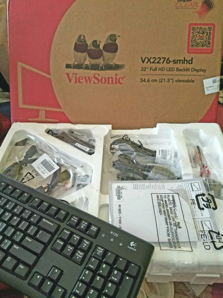 ViewSonic Monitor and parts in the box.
